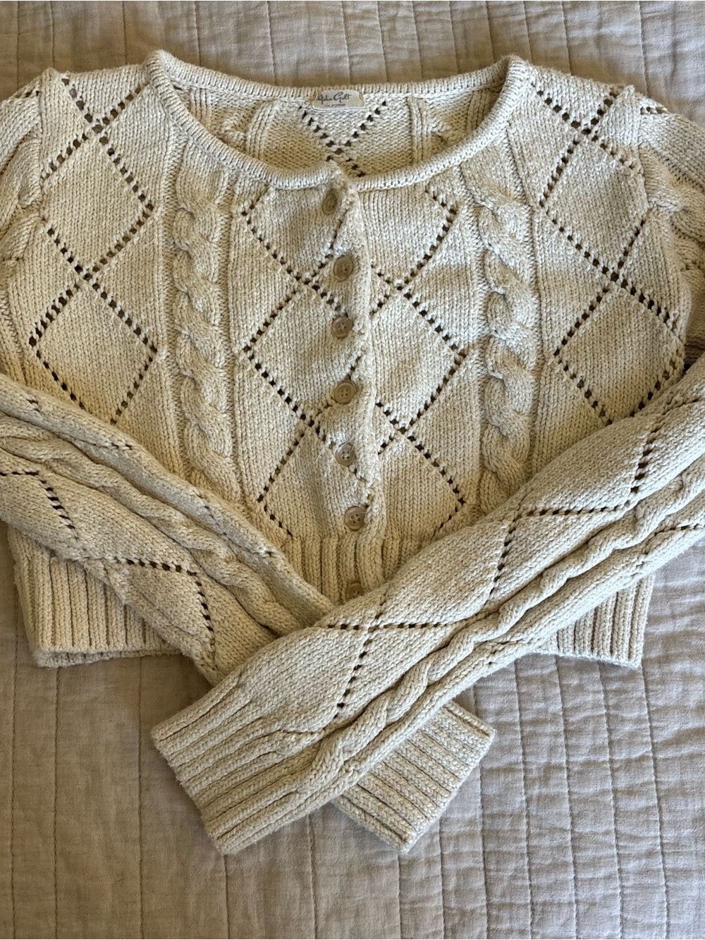 Brandy Melville Cream Cable Knit Button-Front Cardigan